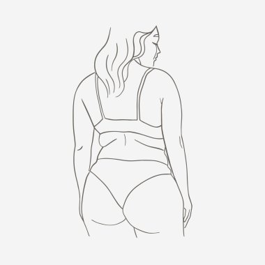 Minimalist kadın figürü. Doğrusal kadın vücudu. Modern soyut sanat tarzı. Vektör illüstrasyonu. 