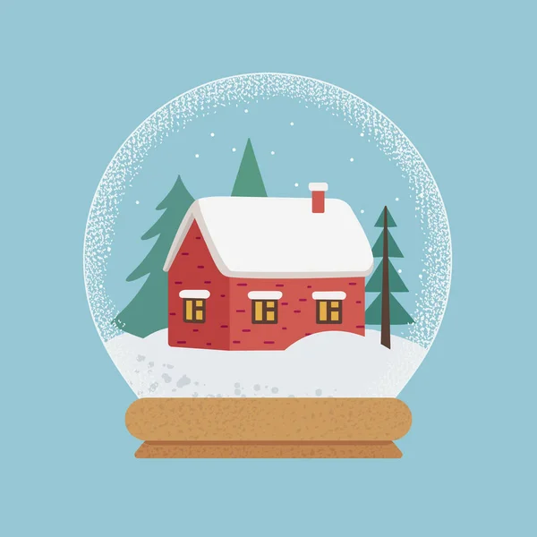 Χαριτωμένο Χριστούγεννα Γυάλινη Χιονόμπαλα Ωραίο Σπίτι Χριστουγεννιάτικα Δέντρα Που Απομονώνονται — Διανυσματικό Αρχείο