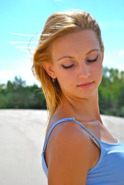 Very sexy girl looks down — Stock Photo, Image