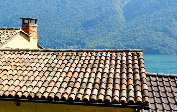 镇山山坡上的房子的屋顶称为 gandria，瑞士 — 图库照片