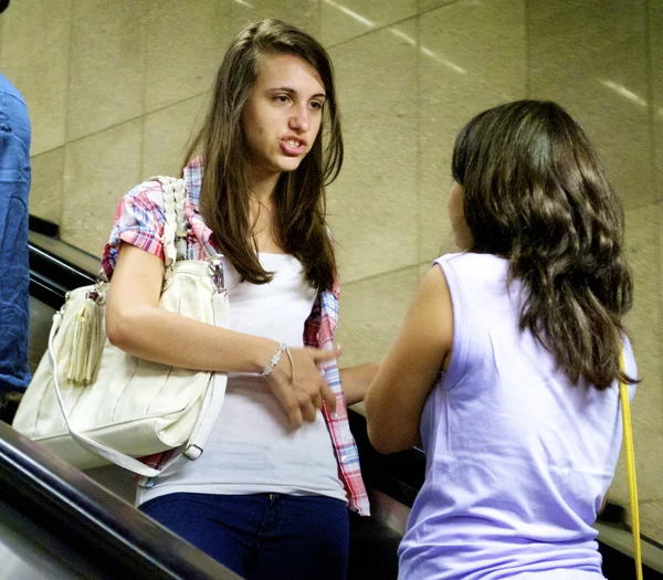 Girls in metro — Stock Photo, Image