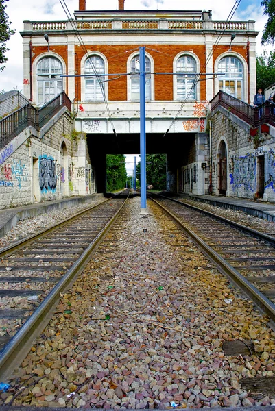 パリ、フランスの路面電車のレール — ストック写真