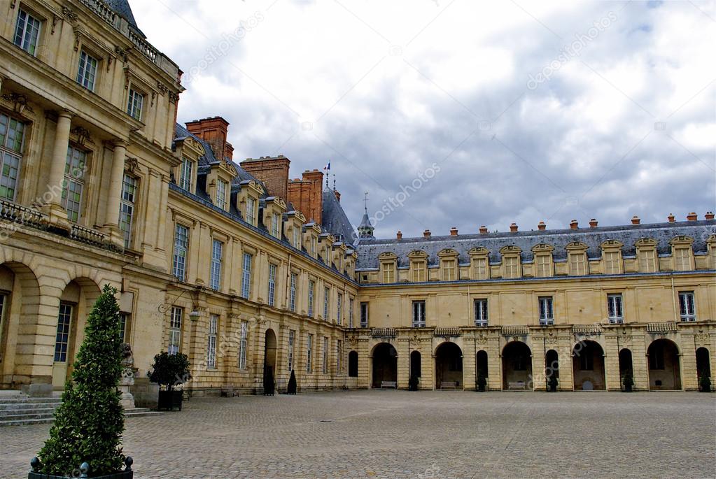 Interior yard the Castle Fontainebleau, one of the largest French royal castles