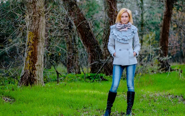 Schöne Mädchen posiert im Herbst im Wald — Stockfoto