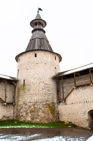 Velkolepý pohled ze zdi a věže z Ruska Kreml v psk — Stock fotografie