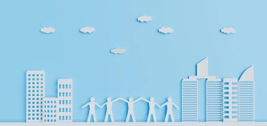 Başarı takım çalışması, kağıt sanat tasarımları, üç boyutlu çizimler içeren liderlik eylemi