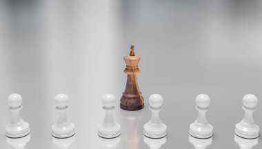 Kral satranç oyunda bir lider alır, işletme liderliği eylem konsepti, 3 boyutlu çizimler