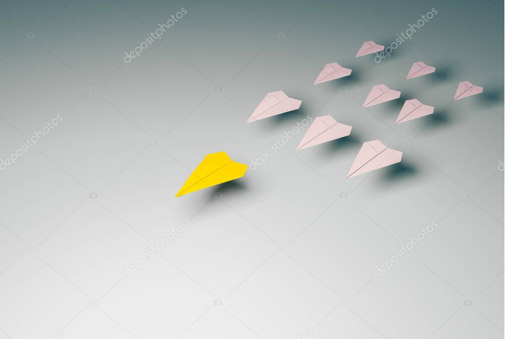 3d paper rocket take aleader, leader ship concept, 3d illustration rendering
