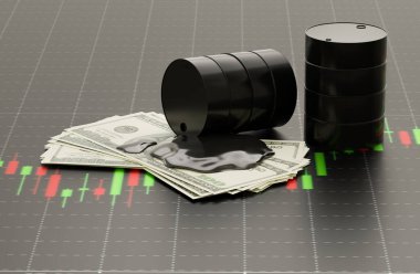 Borsa grafikli 3d petrol ticareti, 3d illüstrasyon