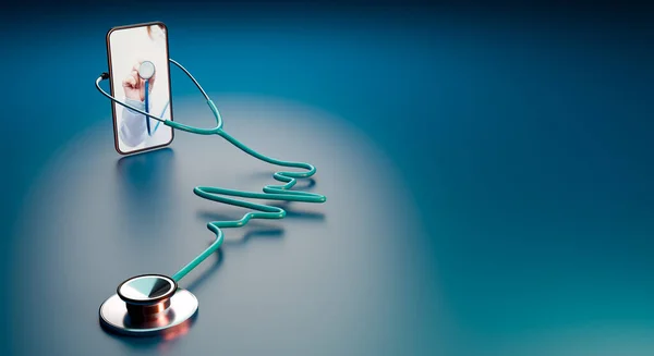 Blue Stethoscope Telemedicine Concept Illustration Rendering — Stock Photo, Image