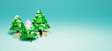 Hediye kutulu Noel ağacı, Noel 'in düşük çokgen 3D' si, üç boyutlu çizimler