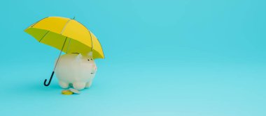 Güvenli domuz kumbarası ve güvenli para konsepti, 3 boyutlu çizimler