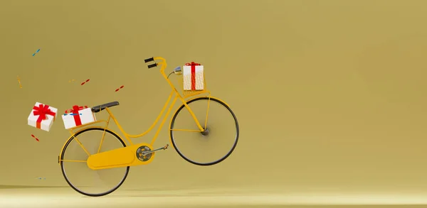 Drôle Vélo Avec Boîte Cadeau Joyeux Noël Festival Concept Rendu — Photo