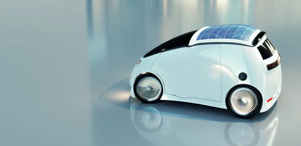 Modelo Vehículo Eléctrico Blanco Con Energía Solar Representación Ilustraciones — Foto de Stock