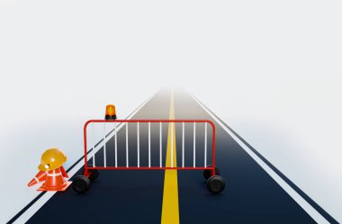 yolda acil durum ve beyaz arkaplanda tamir sorunu, 3d illüstrasyon oluşturma