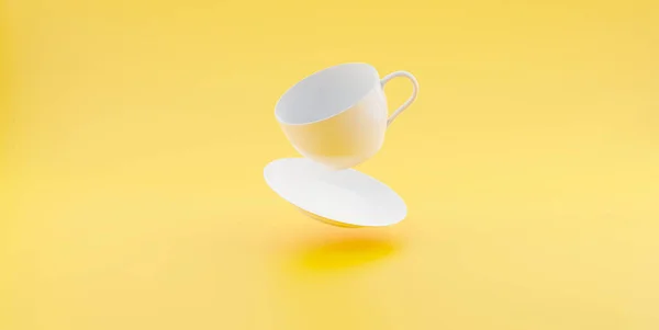 Aktion Der Kaffeetasse Auf Gelbem Hintergrund Illustrationen Rendern — Stockfoto