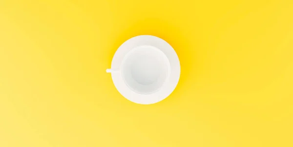 Vista Superior Xícara Café Branco Fundo Amarelo Ilustrações Renderização — Fotografia de Stock
