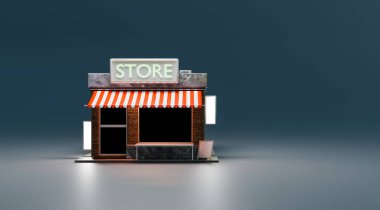 3D Store front design at night scene, 3D illustrations rendering