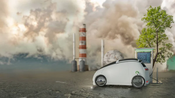 Electric vehicle and environmental concepts, Air pollution and climate change, 3D illustrations rendering