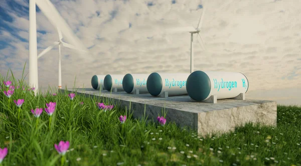 Hydrogen Storage Small Hill Beatiful Landscape Green Power Nature Freindly — Stockfoto