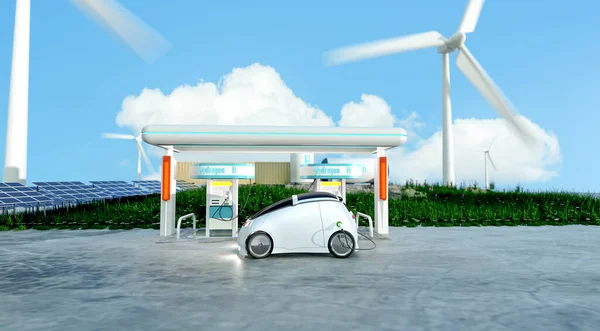 Hydrogen Power Car Hydrogen Station Green Hydrogen Renwable Power Concept — Fotografia de Stock