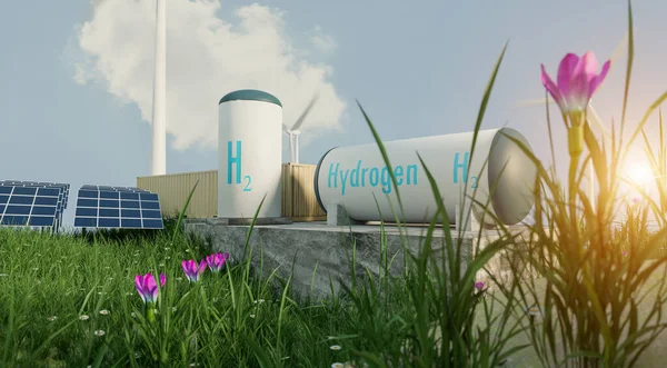 Hydrogen Storage Small Hill Beatiful Landscape Green Power Nature Freindly — Stock Photo, Image