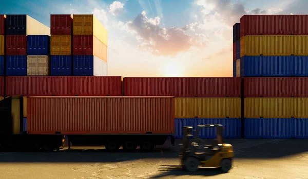 Container Trasporto Merci Che Lavorano Porto Marittimo Concetto Business Logistico — Foto Stock