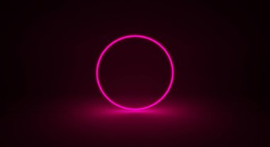 Abstract pink neon light on black background, 3D illustration rendering 
