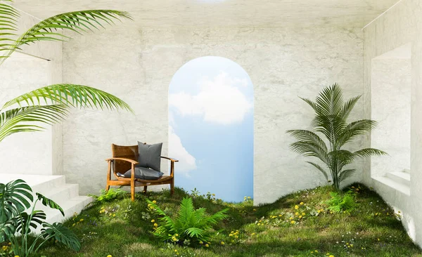 Abstract Design Living Room Nature Illustration Rendering — Stockfoto