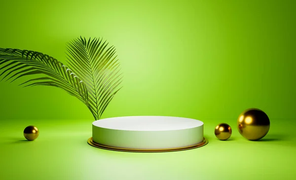 製品プレゼンテーションのための白い表彰台と緑のコンセプト 3Dイラストレンダリング — ストック写真