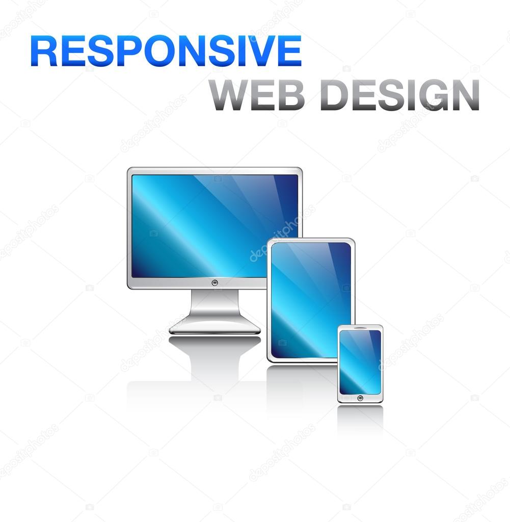 Responsive design for web: computer screen, smartphone, tablet icons set