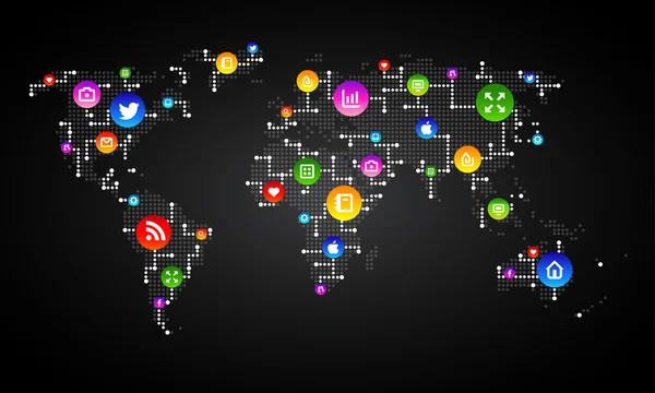 Вектор EPS 10 Цифрова карта світу, що символізує цифровий маркетинг, глобалізацію, Привіт технології, соціальні медіа, з'єднання та синхронізацію. Сучасний шаблон інфографіки . — стоковий вектор