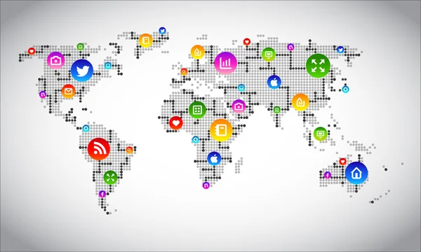 Vector EPS 10 Circuito de mapas mundiales digitales, que simboliza el marketing digital, la globalización, la alta tecnología, las redes sociales, la conexión y la sincronización. Plantilla infográfica moderna . — Archivo Imágenes Vectoriales