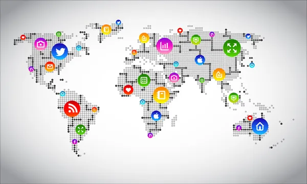 Vektor eps 10 digitale Weltkarte Schaltung, symbolisiert digitales Marketing, Globalisierung, Hi-Tech, soziale Medien, Verbindung und Synchronisation. moderne Infografik-Vorlage. — Stockvektor