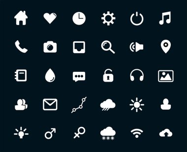 Modern düz simgeler kümesi uzun gölge etkisi web tasarım nesneleri, işyeri, ofis ve pazarlama maddelerin şık renkleri ile vektör. siyah arka plan üzerine izole.