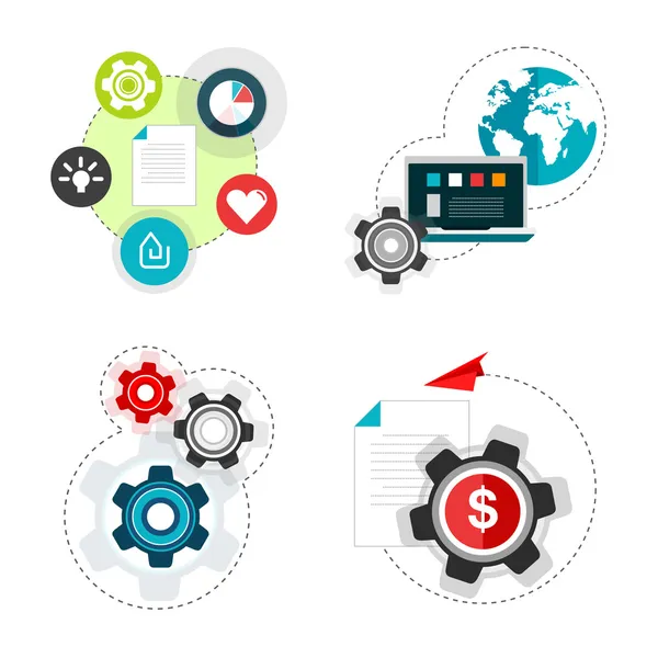 Set von flachen Design-Konzeptsymbolen für Web- und mobile Dienste und Apps. Symbole für digitales Marketing, responsives Webdesign und Webentwicklung. — Stockvektor