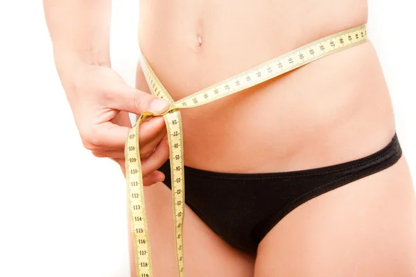 Young woman measuring her stomach Stock Image