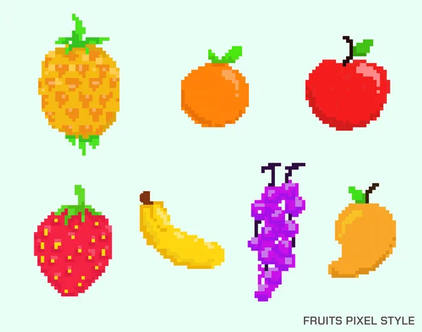 Set of Pixel Art Fruit Collection., Retro 8-bit or 16-bit., Illustration of fruit.