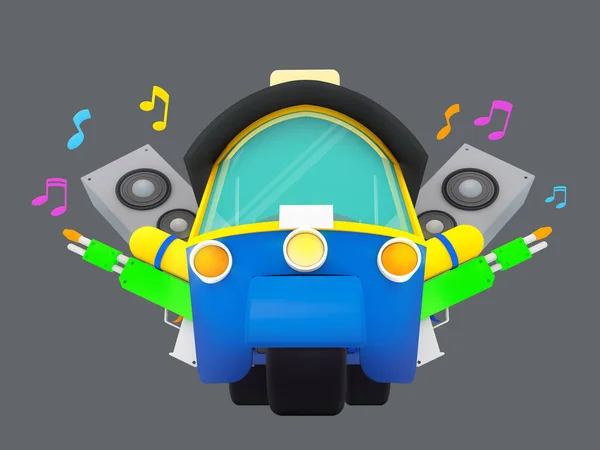 Tayland 'da TUK Geleneksel Aracı. 3D görüntüleme. Tayland 'da Tuk Tuk Su Savaşı ile Songkran Festivali Günü Turu.