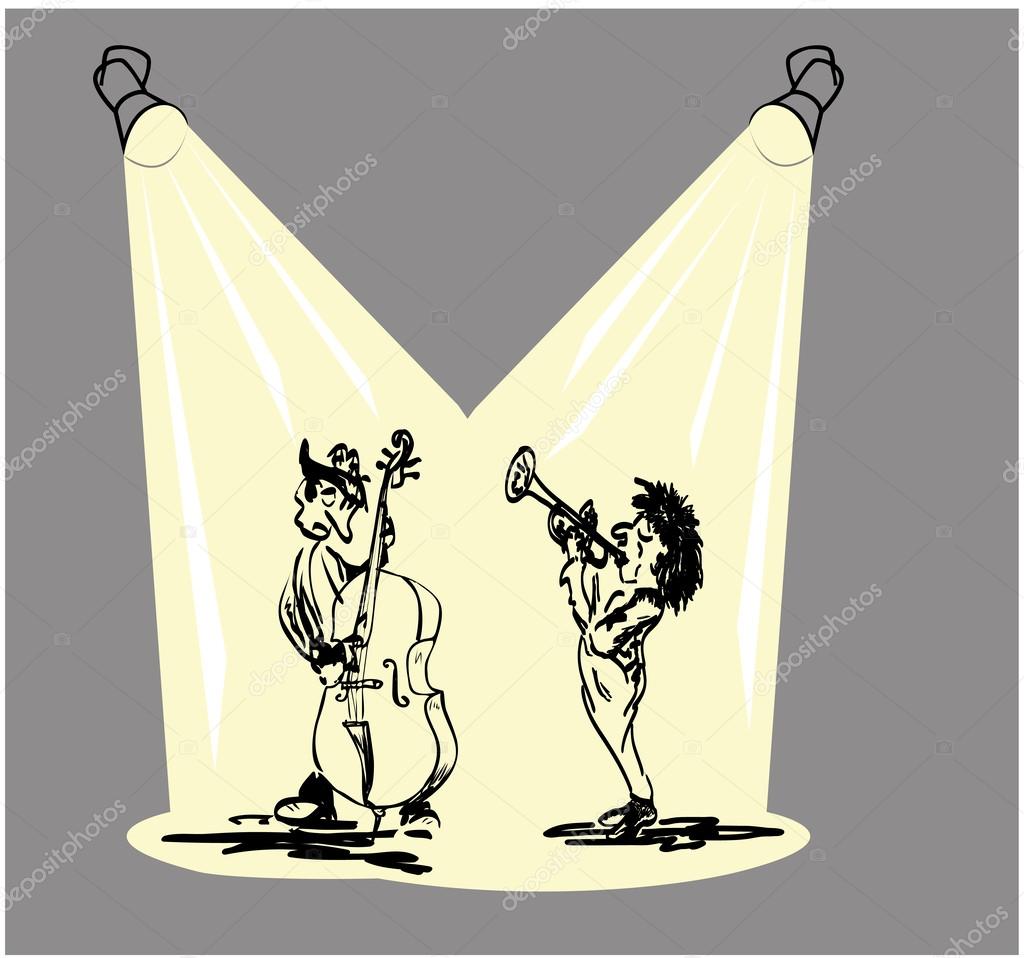 Illustrazione vettoriale di una band jazz con tromba e contrabbasso — Vettoriali di JazzManz