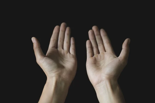 Praying Hands Black Background Make Wish God Faith Religion Belief — Stock Photo, Image