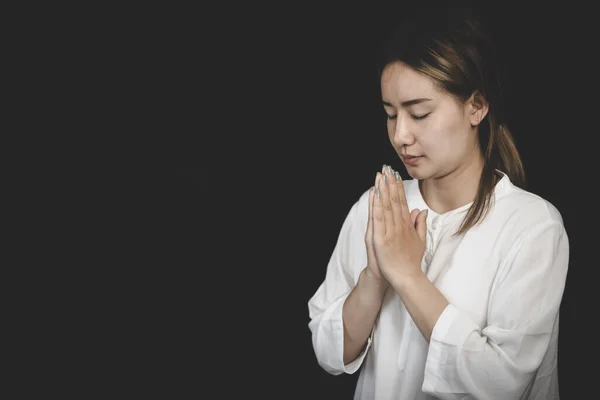 Egy Összehajtotta Kezét Áldásért Imádkozott Istenhez Imádkozott Imádkozom Lelki Hitért — Stock Fotó