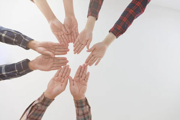 Young Businessmen Put Hands Together Working Team Together Supports Common — Stock Photo, Image