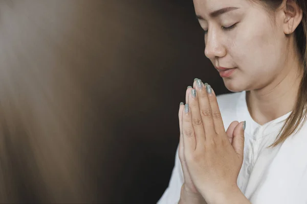 Respekt Frau Betende Hände Mit Dem Glauben Die Religion Namaste — Stockfoto