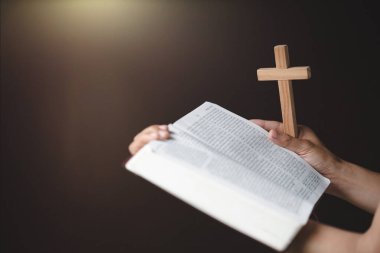 A woman  reading the bible And pray for God's blessing with faith in His power The idea of faith in the sacred power of God through prayer to Him Christianity, Jesus