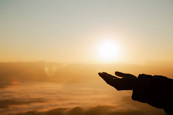 Sun Female Hand Silhouette Hand Holding Sun Environmental Concept — Stockfoto