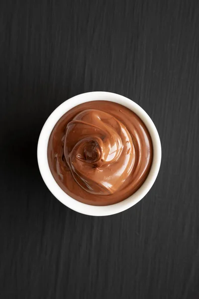 Homemade Chocolate Hazelnut Spread Bowl Black Background Top View Flat — Stock Photo, Image
