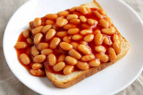 Lahodné Anglické Fazole Toastu Boční Pohled — Stock fotografie