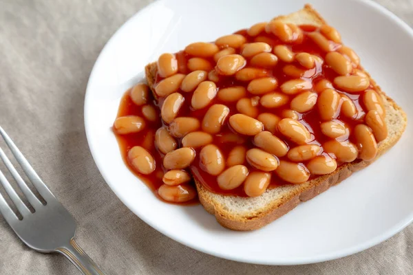 Lahodné Anglické Fazole Toastu Boční Pohled — Stock fotografie