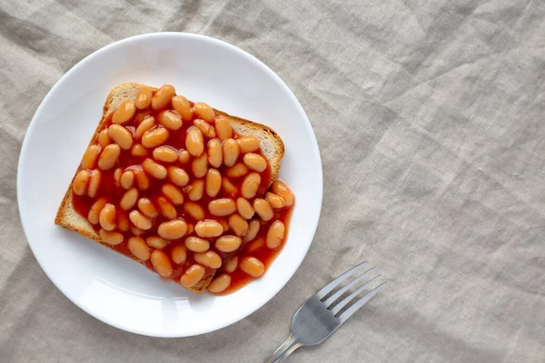 Lahodné Anglické Fazole Toastu Pohled Shora Nad Hlavou Ležela Plošina — Stock fotografie